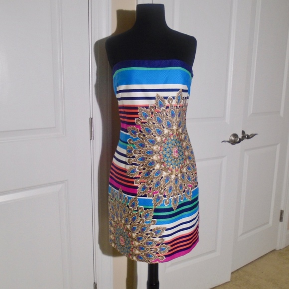 LAUNDRY by Shelli Segal NWOT Striped Peacock Dress - Picture 1 of 9